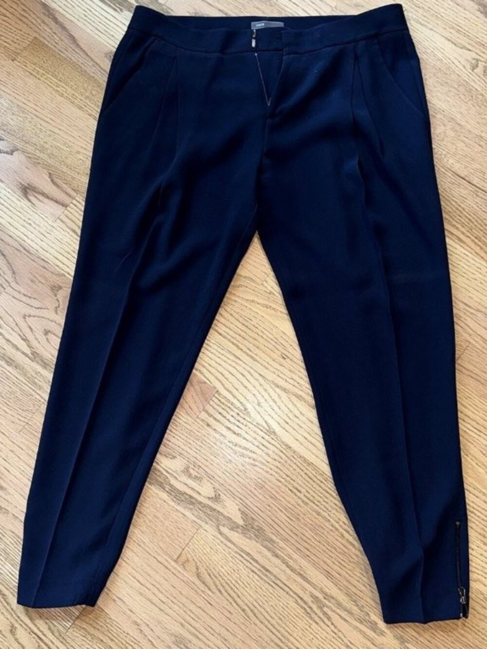 Vince Navy Crepe Zip Ankle Trousers Size 8